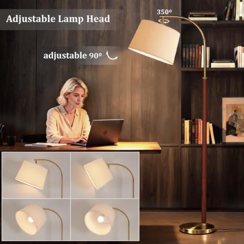 65” Walnut Gold Arc Floor Lamp for Living Room, 1200 Lumens 3-Level Brightness Mid Century Modern Floor Lamp for Bedroom, Wood Vintage Gold Standing Lamp, Adjustable Lampshade, LED Bulb Included - Image 5