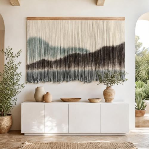 AKSWSHO Large Dip-Dye Macrame Wall Hanging Tapestry 59"x38" (Green Brown) - Image 4