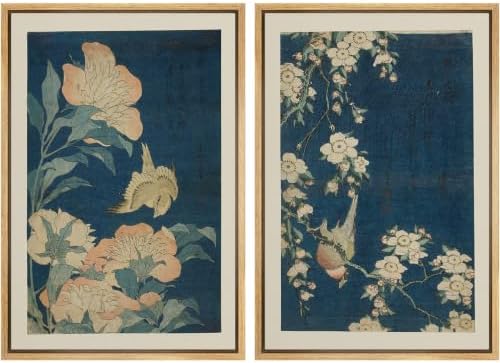 SIGNWIN Framed Canvas Print Wall Art Set Vintage Japanese Floral and Bird Illustrations Modern Art Rustic Ultra for Living Room, Bedroom, Office - 24"x36"x2 NATURAL by SIGNWIN