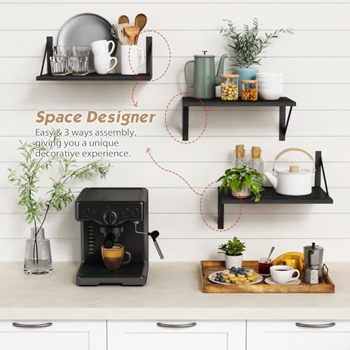 Forbena 12 Inch Deep Floating Shelves for Wall, Wide Black Wall Mounted Shelves for Bedroom Office Books Plants, Large Hanging Shelf for Living Room Bathroom Kitchen Closet Pantry Storage (3-Pack) - Image 7