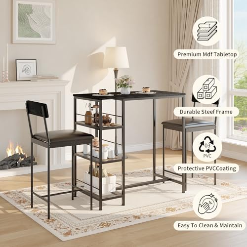 GarveeHome Bar Height Dining Table Set for 2, Space-Saving Pub Table - Image 3