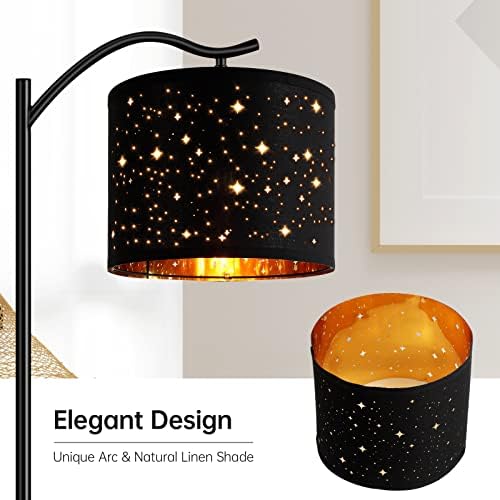 BoostArea Floor Lamp for Living Room,LED Arched Tall Modern Standing Lamp with Bohemian Linen Shade, E26 Socket, Footswitch,Black Mid Century Floor Lamp for Bedrooms,Office,Star Shade - Image 4