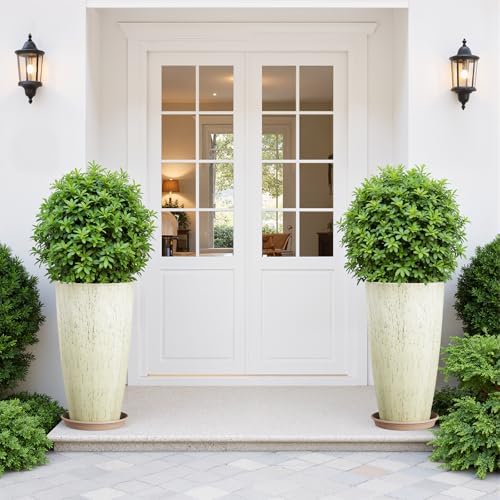 QCQHDU 21 inch Tall Planters for Outdoor & Indoor Plants, 2 Pack Sturdy Plant-Flower-Tree Pots for Front Porch Patio Deck Living Room Decor - Image 2