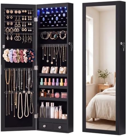 OLIXIS 6 LEDs Jewelry Armoire Cabinet with 47.2" Full Length Mirror by OLIXIS