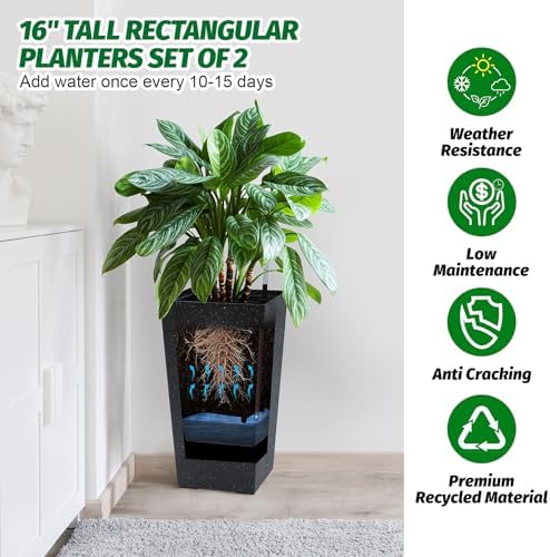 Garvee 16" Tall Planters Set of 2, Outdoor＆Indoor Planter Pots, Black - Image 2