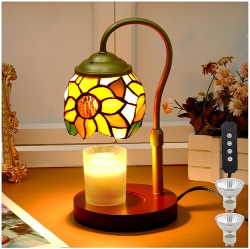 Candle Warmer Lamp - Electric Candle Lamps Timer Dimmer, Sunflower Tiffany Style Stained Glass Candle Warming Lamp Compatible with Jar Candles Valentine Birthday Gifts for Mom Friend Wax Melt Warmer by LIBOZMKO