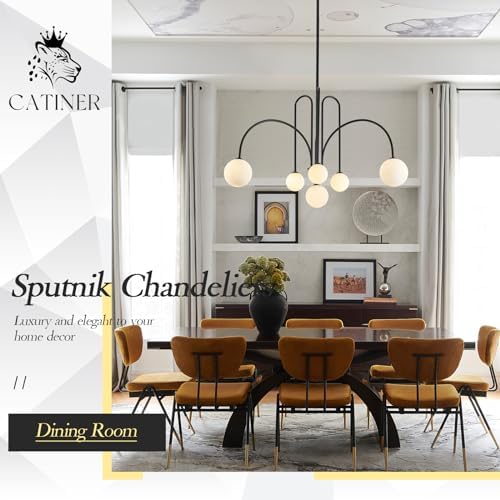 CATINER Modern 40" 6-Light Black Sputnik Chandelier with Milk Glass Globe - Image 6