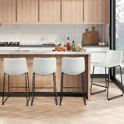 Waleaf 26 Inch Counter Height Bar Stools Set of 4, Faux Leather Bar Chairs by Waleaf