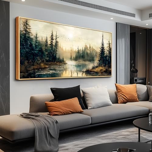 FUHAIHUA Wood Framed Large Wall Decor For Living Room Canvas Wall Art For Office Farmhouse Wall Decorations For Bedroom Forest River Landscape Paintings Modern Pictures Artwork Room Home Decor 32x72 In - Image 5
