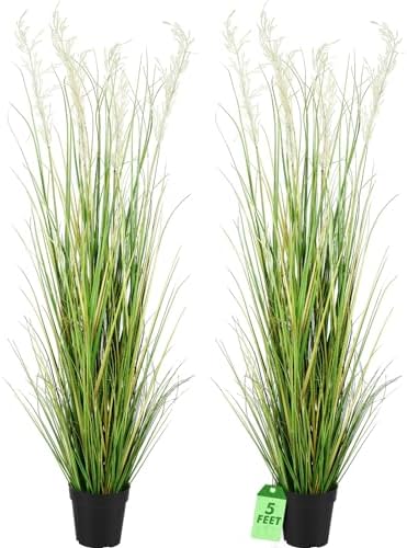 Jexine 2 Pcs 5 ft Tall Artificial Grass Plant Potted Artificial Greenery Floor Plants Faux Pampas Grass Tall in Pot for Housewarming Gift House Garden Bathroom Lobby Outdoor Decoration by Jexine