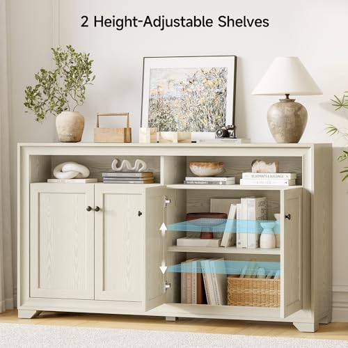 ONBRILL 60 Inches Sideboard Buffet Cabinet with Storage and 4 Doors, White - Image 4