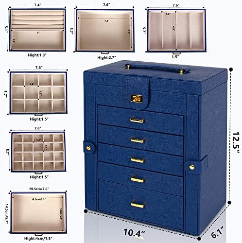 AKOZLIN 6-Tier Jewelry Box Organizer 5 Drawers Storage Blue Large - Image 3