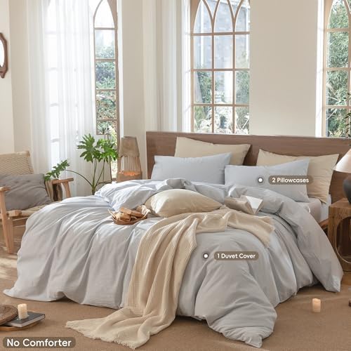 MooMee Striped Duvet Cover Set 100% Washed Cotton Linen Like - Image 2