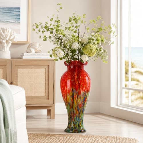 20" Tall Hand Blown Glass Vase – Pretty Ruffle Wide Mouth Decorative Flower Vase, for Modern Home Decor, Ideal Centerpiece for Living Rooms, Wedding & Home Decor - Image 4