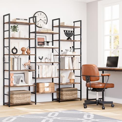 NUMENN Triple Wide 6-Tier Adjustable Bookshelf with 17 Shelves, Vintage - Image 4