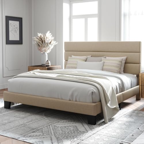 Allewie Cal King Size Platform Bed Frame with Fabric Upholstered Headboard - Image 3