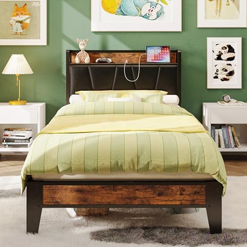 LIKIMIO XL Twin Size Bed Frame with Storage Headboard and Charging Station by LIKIMIO