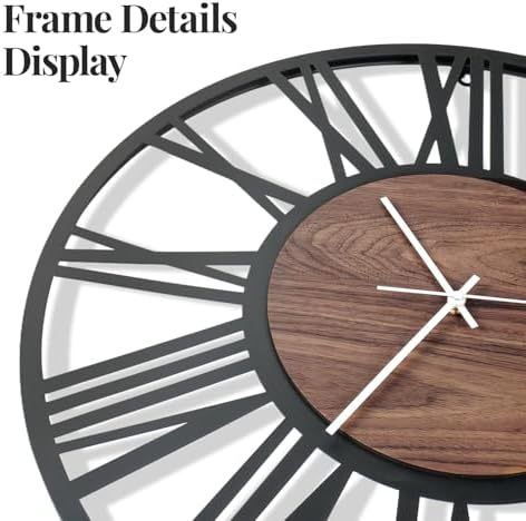 Cuspin 30 Inch Large Wall Clock Black Metal Frame with Walnut Wood Dial - Image 4