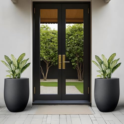 Kante Large Round Bullet Black Concrete Planter 21.7" Tall, Outdoor - Image 3