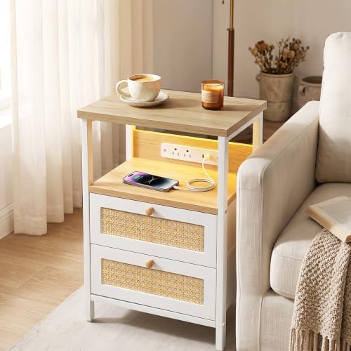 Fixwal Night Stand with Charging Station, Led Nightstand, 2 Fabric Drawers - Image 7
