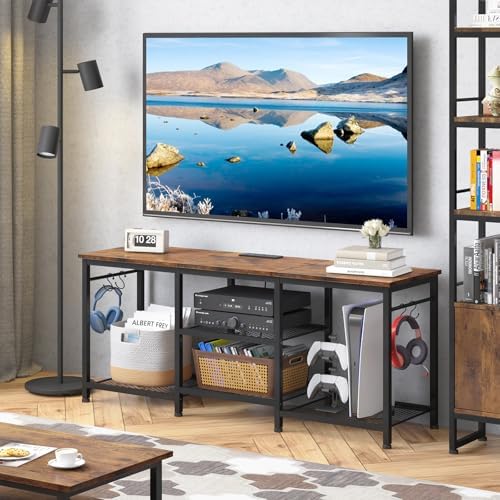 YGEOMER TV Stand for TVs Up to 50 Inch with Outlets, Bedroom, Rustic Brown - Image 6