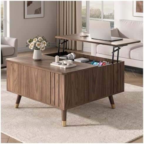 JOINICE Square Lift Top Coffee Table with Storage for Living Room,Walnut by Joinice