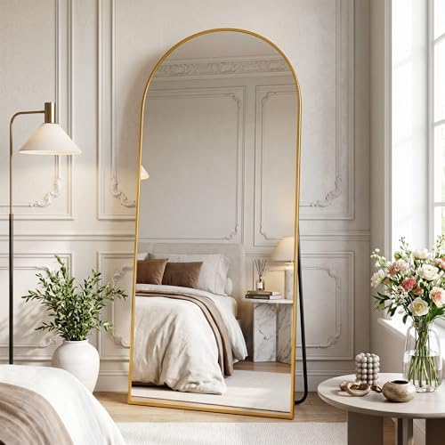 Full Length Mirror, 76" x 34" Arched Full Body Mirror Large Standing Floor Mirrors, Mirrors for Bedroom, Bathroom, Living Room Standing or Wall Leaning, Gold - Image 3
