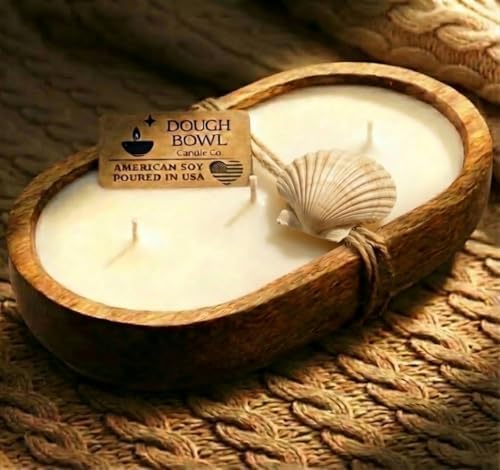Dough Bowl Candle Co. Sea Salt and Sage Candle for Women or Men - 10x6 3 Wick Scented Candles, Mango Wood Large Luxury Soy Candles, Long Burning 40H Burn Time, Unisex Decorative Aromatherapy Gift by Dough+Bowl+Candle+Company