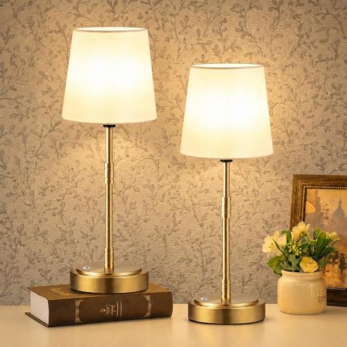 Cordless Table Lamps Set of 2 – Battery Operated Lamp with 7500mAh Rechargeable Battery, Stepless Dimmable Vintage Brushed Gold Desk Wireless Lamps for Dining Room, Nightstand & Patio (Bulbs Included) by BringBrightnesstoYourLife