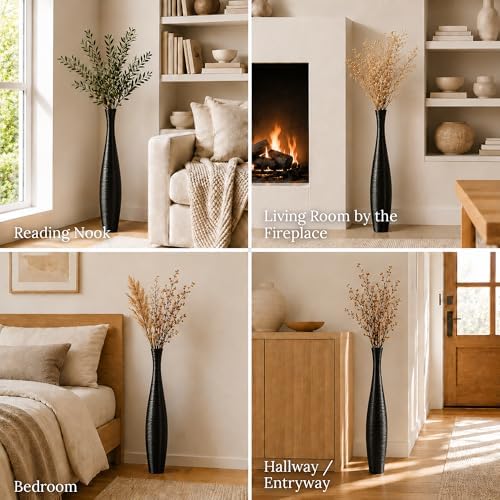 Leewadee Large Floor Vase 34 inches Mango Wood for Pampas Grass, Dried Flowers - Image 6