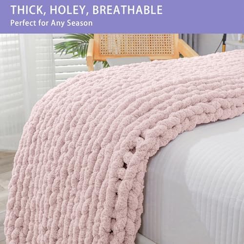 Bigacogo Chunky Knit Throw Blanket for Couch, 40x40 inches, Rose Tan - Image 4