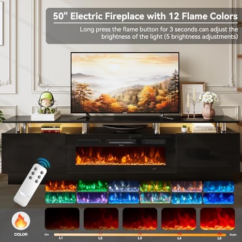 90" TV Stand for Living Room, Large Entertainment Center & Media Console, Fits TVs up to 100", Storage Cabinet with Shelves, 50" Electric Fireplace - Image 3