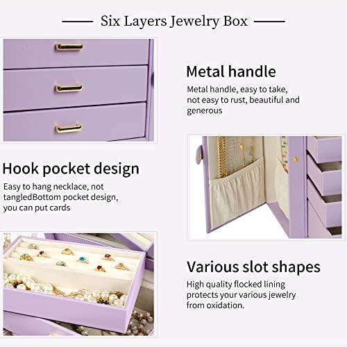 AKOZLIN 6-Tier Jewelry Box Organizer 5 Drawers Storage Violet Large - Image 5