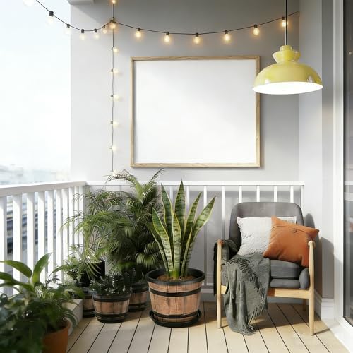 Whiskey Barrel Planters 12 Inch, 5 Pack Plastic Pots with Wood Design - Image 5