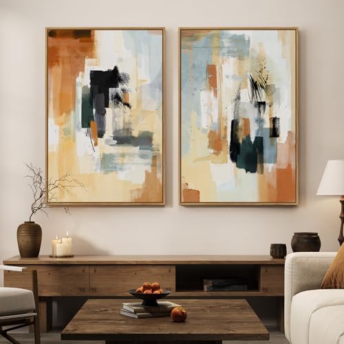 Large Framed Neutral Abstract Wall Art Set of 2 for Living Room, 24x36 In by Cuspin