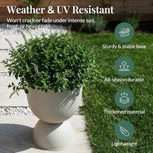KOL 15 Inch Tall Planters, Beige Plastic Urn Planters, 2 Pack - Image 4