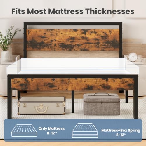 Sweetcrispy Queen 14 Inch Platform Bed Frame with Headboard & Storage, Rust - Image 6