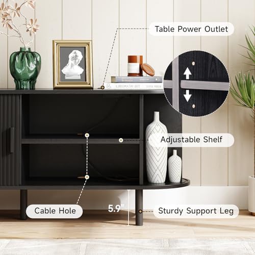 ONBRILL 55" TV Stand with Power Outlet & Storage for TVs up to 60", Black - Image 4
