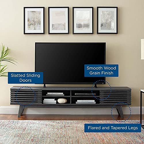 Modway Render Mid-Century Modern Low Profile 70 Inch Media Console TV Stand in Charcoal, 70" - Image 6