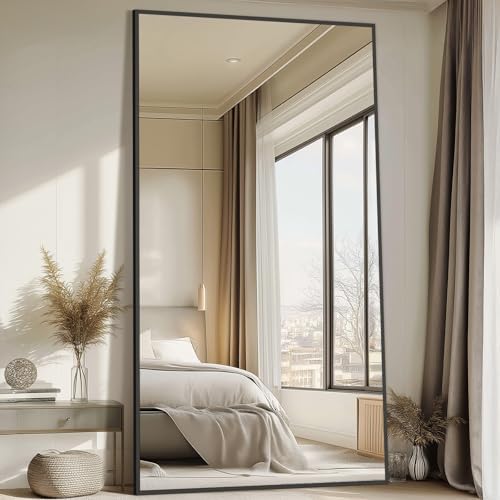 Mirrorons 82"x44" Black Full Length Mirror, Large Floor Mirror with Stand by Mirrorons