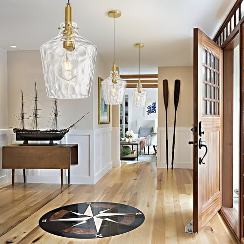 Hammered Glass Pendant Light for Kitchen Island Foyer 1 Pack Gold 8 Inch - Image 4