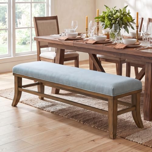 Solid Wood Upholstered Dining Bench, 55" Padded Long Bench by TribewoodbyTribesigns
