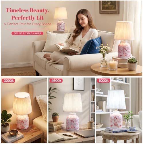 ShineTech Rechargeable Cordless Small Ceramic Table Lamps Set of 2, Red - Image 7