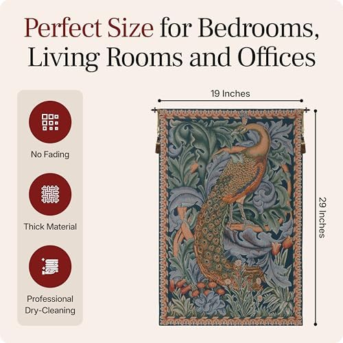William Morris Peacock Tapestry Wall Hanging 29 x 19 in - Image 2
