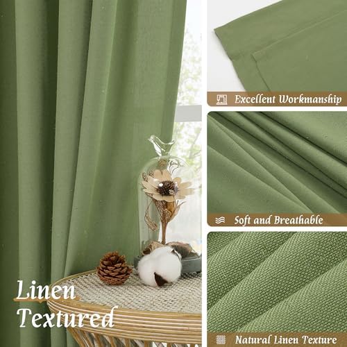 LAMIT 72 inch Length Green Semi Sheer Linen Curtains for Living Room - Image 7