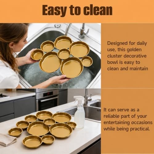 Cluster of 9 Round Serving Bowls, on an Elegant 22-Inch Gold Tray Perfect for Snacks Dips and Appetizers at Parties Weddings and Gatherings, A Decorative Multi-Bowl Platter for Entertaining - Image 5