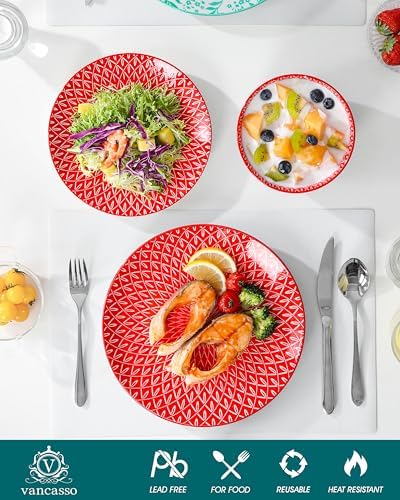 vancasso SELENE Plates and Bowls Set for 6, 18 Pieces Dinnerware Sets, Mircowave and Dishwasher Safe Dishes Set, Porcelain Muted Dinnerware - Image 4
