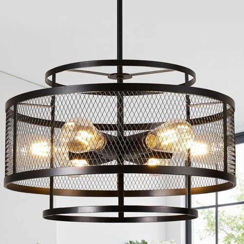 18" Dining Room Light Fixture/Chandelier Over Table, No Assembly Required 6-Light Modern Pendant Lights Kitchen Island,Industrial Black Hanging Pendant Lights Fixture for Kitchen Island Foyer Entryway by YUEXCDSHOME