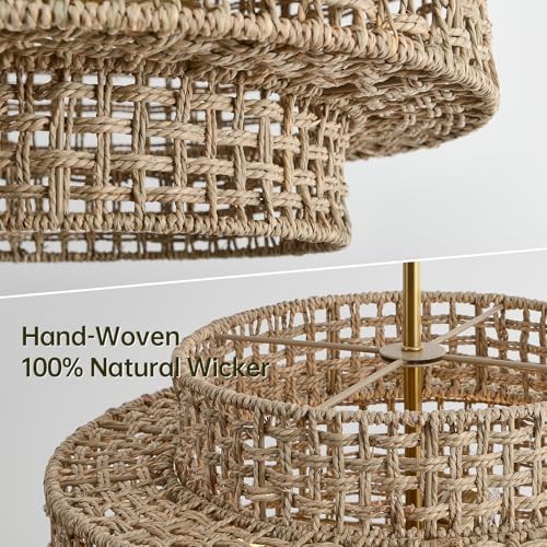 17.7" Rattan Chandelier for Dining Room, Large Boho Pendant Light - Image 2