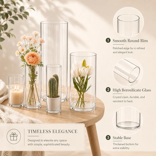 48pcs Glass Vase Cylinder for Centerpieces 4,6,7.5,8,8,10Inch Tall Small Flower Glass Clear Home Decor Centerpiece Table Flower Vase Decorations for Wedding＆Holiday - Image 6